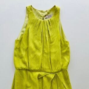 Lela Rose Chartreuse Yellow Maxi Dress Size 4 Silk Formal Wedding High Neck